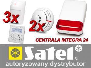 zestaw alarmowy satel integra 24, klawiatura sensoryczna, 3 czujniki ruchu, 2 czujniki dymu, sygnali