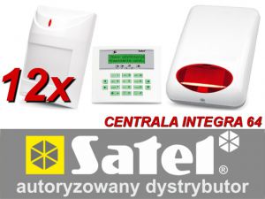 zestaw alarmowy satel integra 64, klawiatura lcd, 12 czujników ruchu pet, sygnalizator zewnętrzny sp