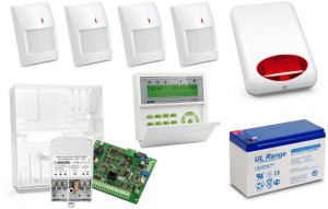 zestaw alarmowy satel integra 24, klawiatura lcd, 4 czujniki ruchu, sygnalizator zewnętrzny spl-2030