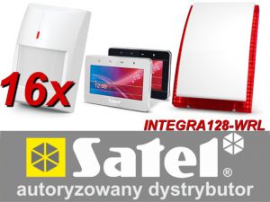 zestaw alarmowy satel integra 128-wrl, klawiatura dotykowa, 16 czujników ruchu pet, sygnalizator zew