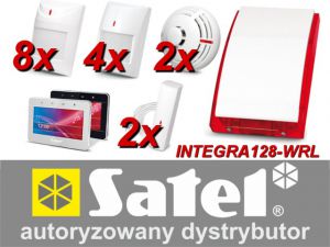 zestaw alarmowy satel integra 128-wrl, klawiatura dotykowa, 8 czujników ruchu pet, 4 czujniki ruchu