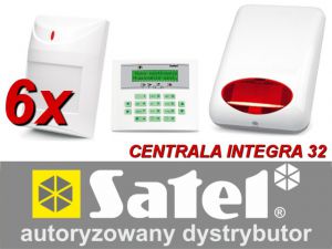 zestaw alarmowy satel integra 32, klawiatura lcd, 6 czujników ruchu, sygnalizator zewnętrzny spl-501