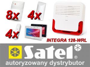 zestaw alarmowy satel integra 128-wrl, klawiatura dotykowa, 8 czujników ruchu, 4 czujniki ruchu dual