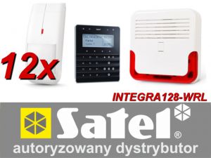 zestaw alarmowy satel integra 128-wrl, klawiatura sensoryczna, 12 czujników ruchu, sygnalizator zewn