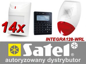 zestaw alarmowy satel integra 128-wrl, klawiatura sensoryczna, 14 czujników ruchu, sygnalizator zewn