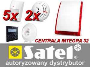 zestaw alarmowy satel integra 32, klawiatura sensoryczna, 8 czujek, sygnalizator zewnętrzny, powiado