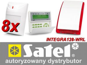 zestaw alarmowy satel integra 128-wrl, klawiatura lcd, 8 czujników ruchu, sygnalizator zewnętrzny sp