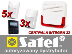 zestaw alarmowy satel integra 32, klawiatura sensoryczna, 5 czujników ruchu pet, 3 czujniki ruchu du