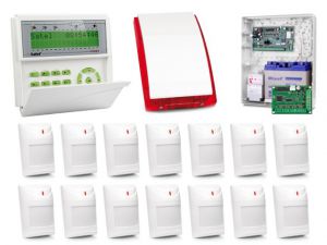 zestaw alarmowy satel integra 128-wrl, klawiatura lcd, 14 czujek, sygnalizator zewnętrzn, powiadomie