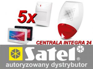 zestaw alarmowy satel integra 24, klawiatura dotykowa, 5 czujek, sygnalizator zewnętrzny, powiadomie