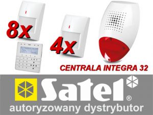 zestaw alarmowy satel integra 32, klawiatura sensoryczna, 8 czujników ruchu, 2 x czujniki ruchu dual