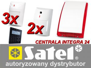 zestaw alarmowy satel integra 24, klawiatura sensoryczna, 5 czujek, sygnalizator zewnętrzny, powiado